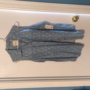 NWT Style & Co Size 1x Sleeveless Button up shirt blue with pineapples